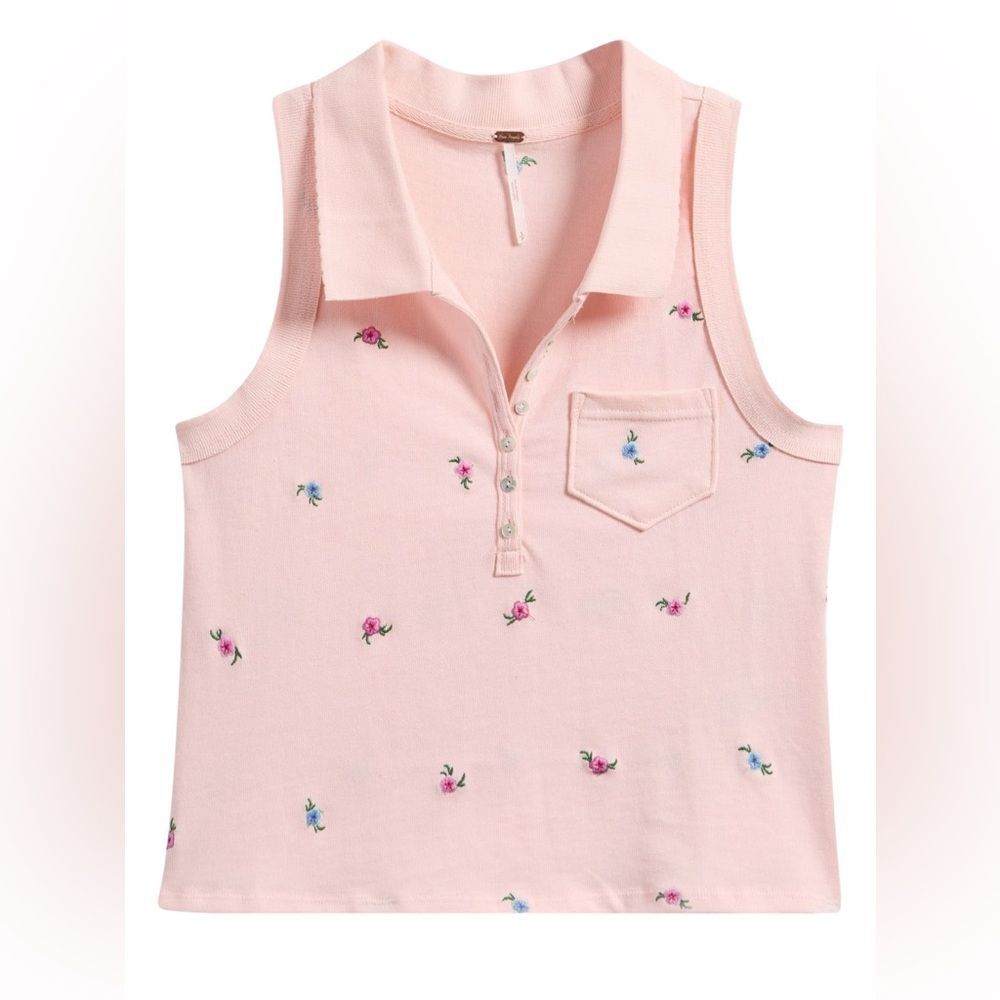🆕 NWT Free People Pepper Embroidered Crop Polo Top Sleeveless Size XL